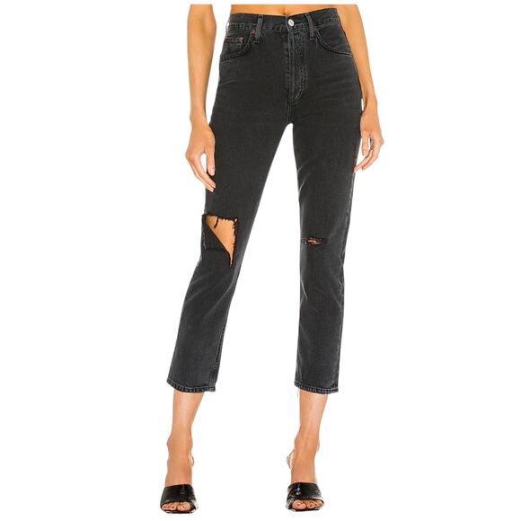 AGOLDE Riley High Rise Straight Crop Jean Contraband Wash Ripped - Picture 1 of 11